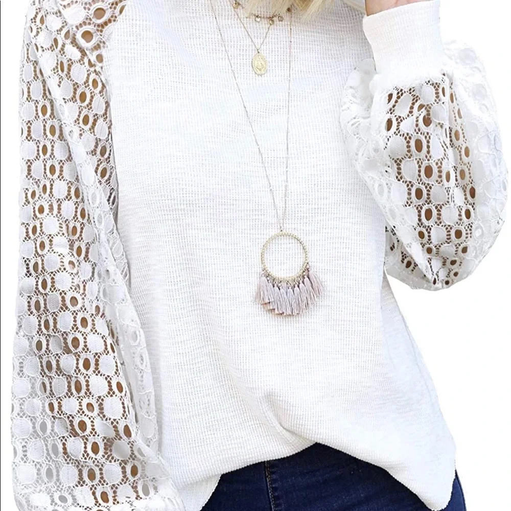 NWT Long Sleeve Tops Lace Casual Loose Blouses